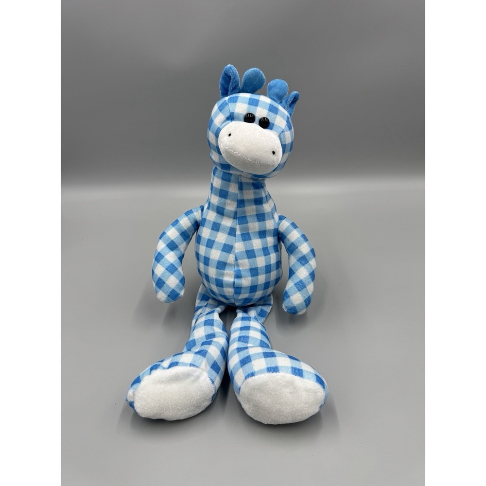 Kellytoy Blue White Gingham Giraffe Plush 17" Stuffed Animal